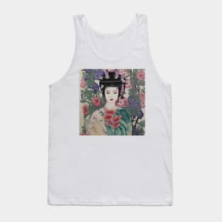 Japanese geisha with flowers, watercolor Tank Top